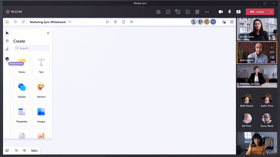 Experiencia Whiteboard para Microsoft Fluid Office