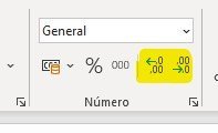 Botones para disminuir y aumentar decimales en Excel