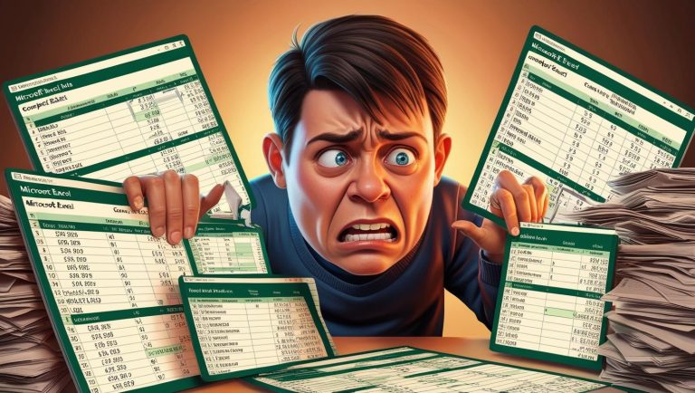 Persona agobiada tratando de sumar por criterios en distintas columnas en Excel.